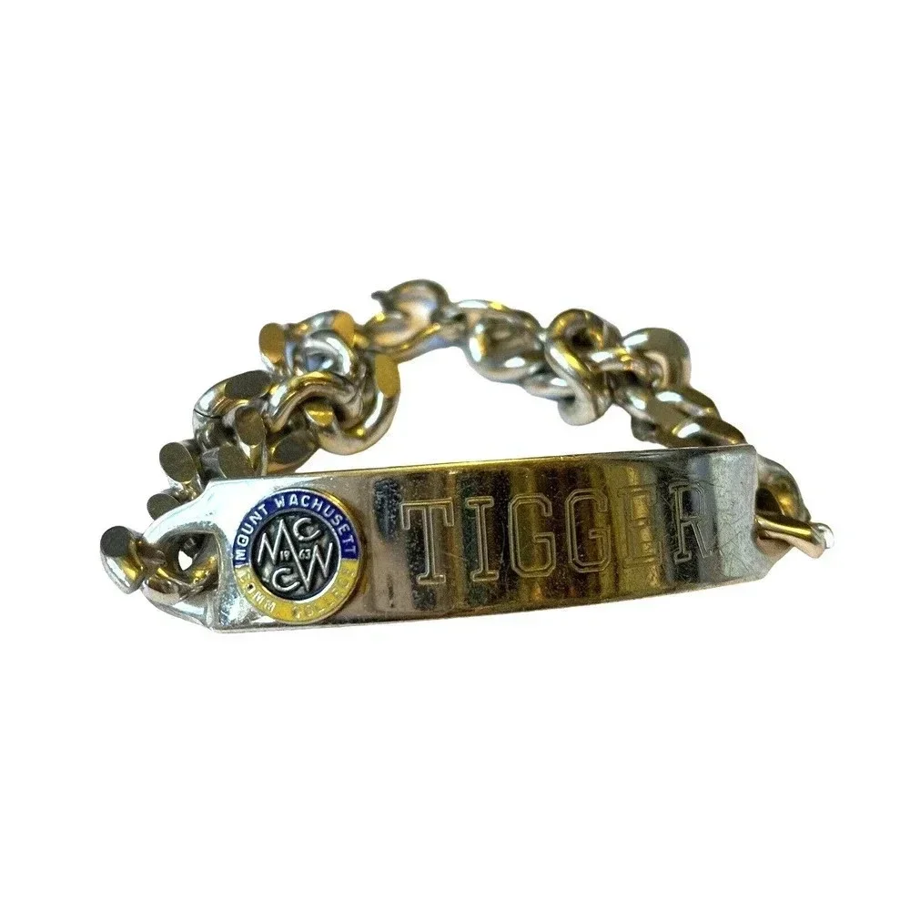 VTG Nickel Silver Kinney Tigger Mount Wachuseet Comm College Bracelet Unisex 8”
